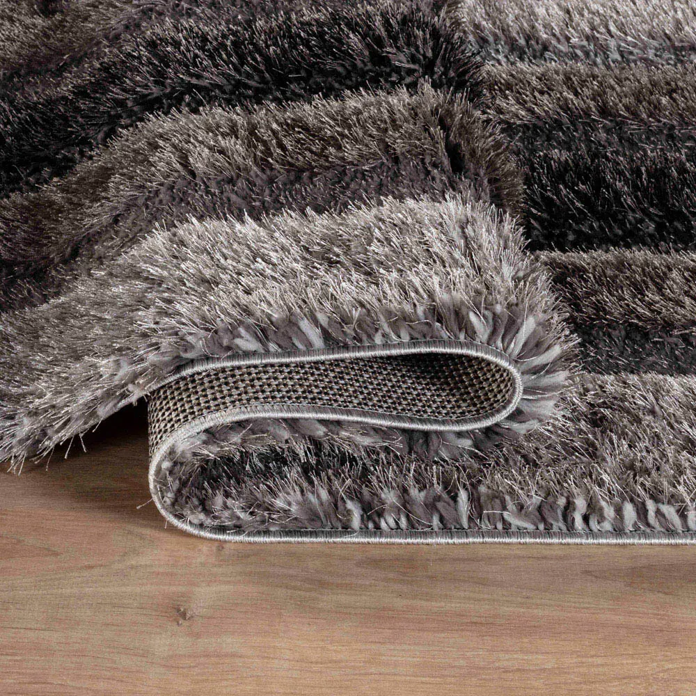 Bordered Shimmer Shaggy Area Rug - Grey, Polyester