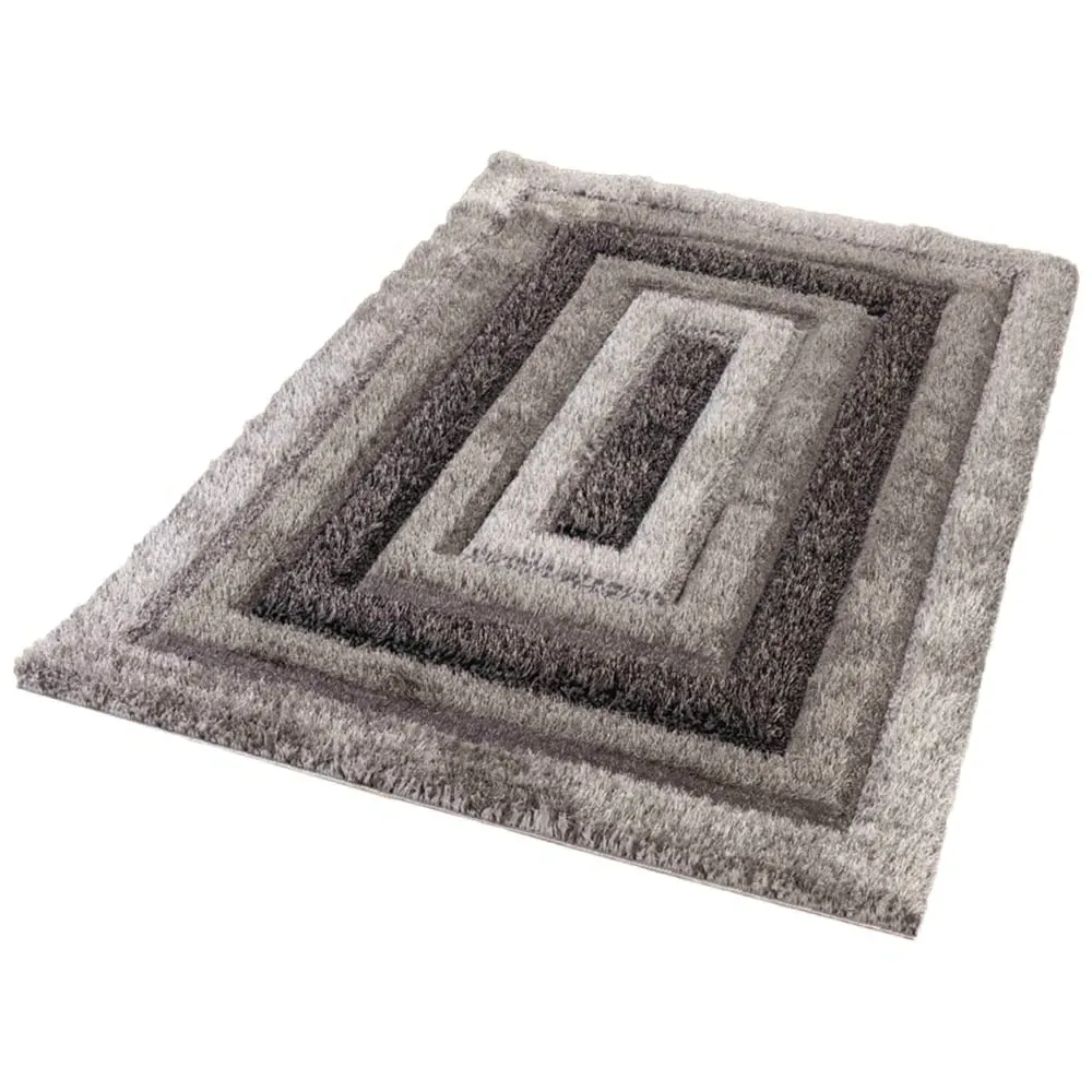 Bordered Shimmer Shaggy Area Rug - Grey, Polyester