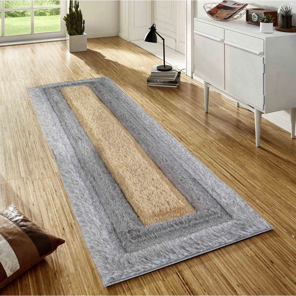 Bordered Shimmer Shaggy Area Rug - Ochre, Polyester