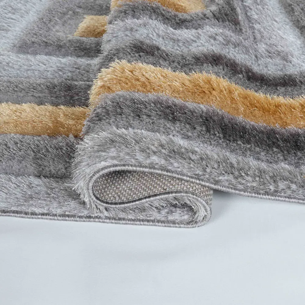 Bordered Shimmer Shaggy Area Rug - Ochre, Polyester