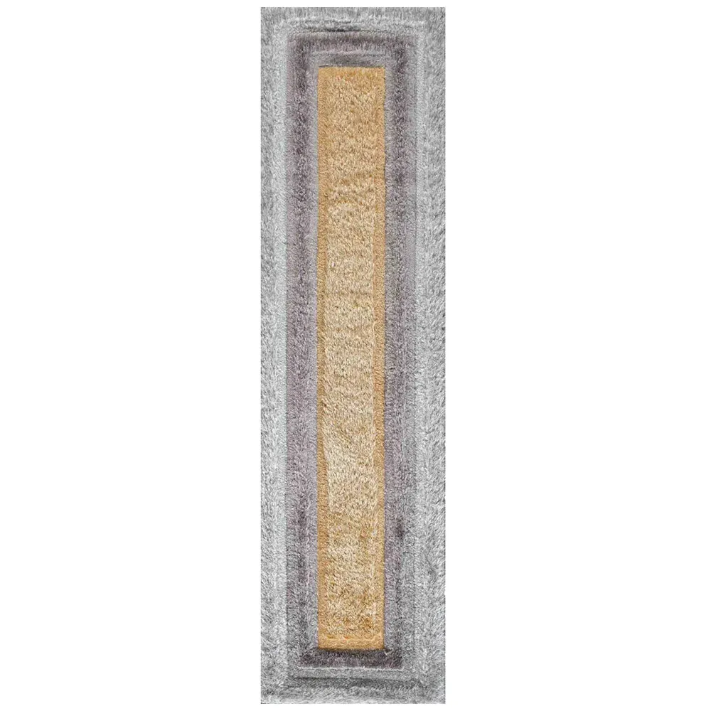 Bordered Shimmer Shaggy Area Rug - Ochre, Polyester