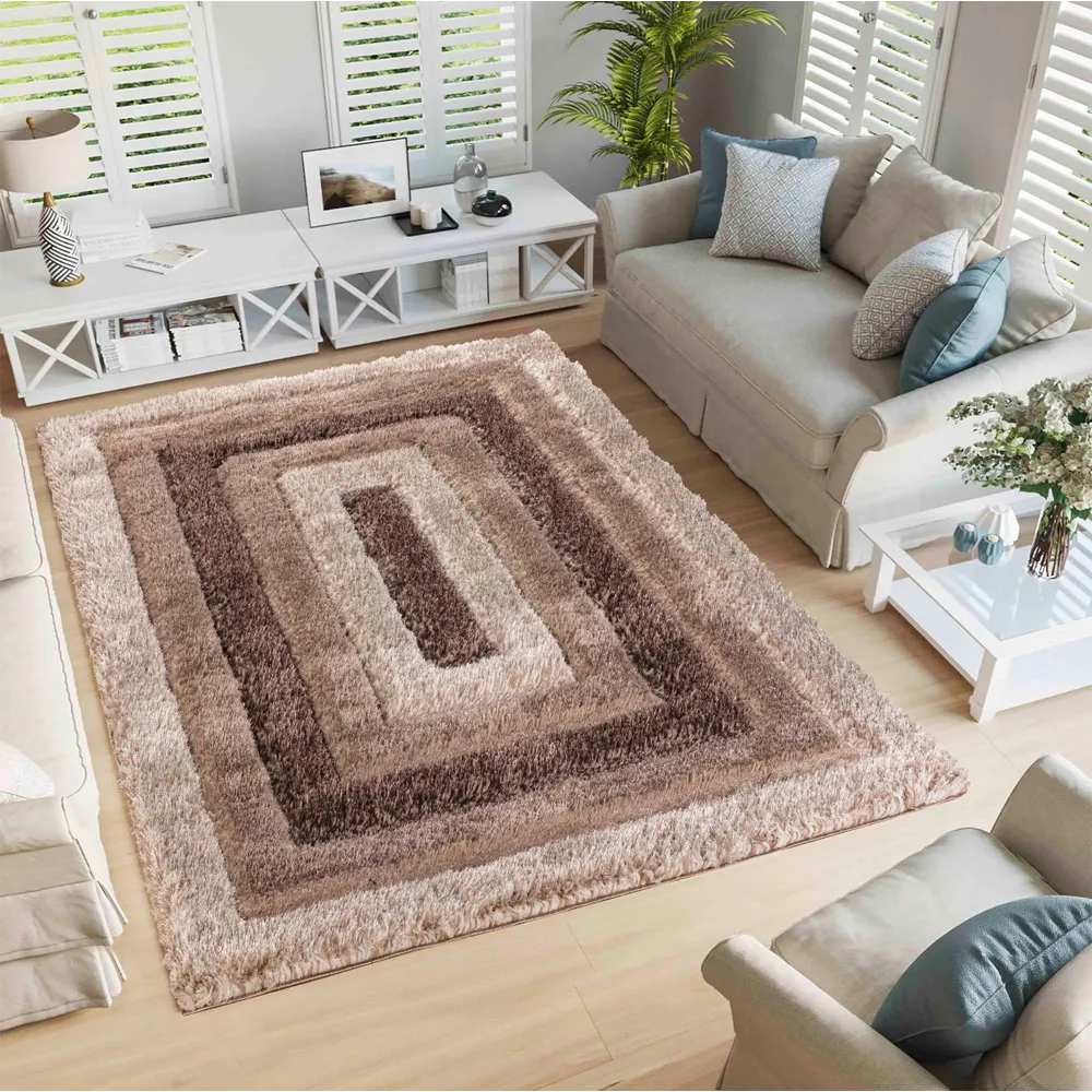 Bronze Bordered Shimmer Shaggy Area Rug - Bronze, Polyester