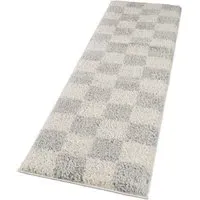 Chester Checkered Shaggy Rug - Grey, Polypropylene