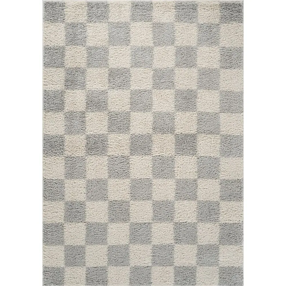 Chester Checkered Shaggy Rug - Grey, Polypropylene