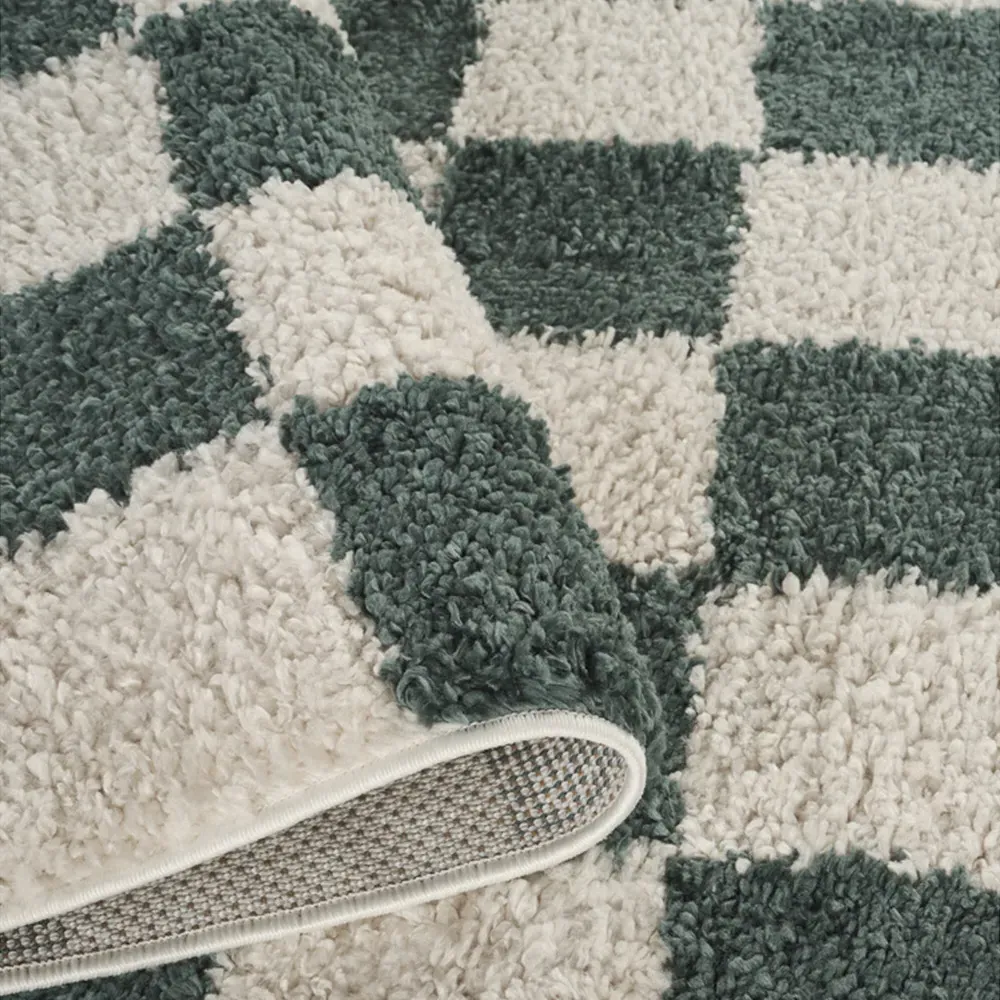 Chester Checkered Shaggy Rug - Jade Green