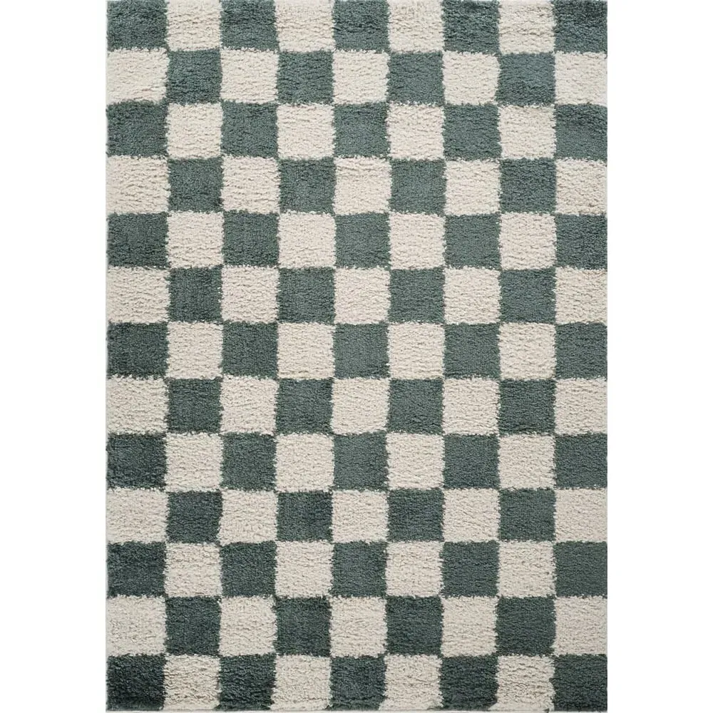 Chester Checkered Shaggy Rug - Jade Green