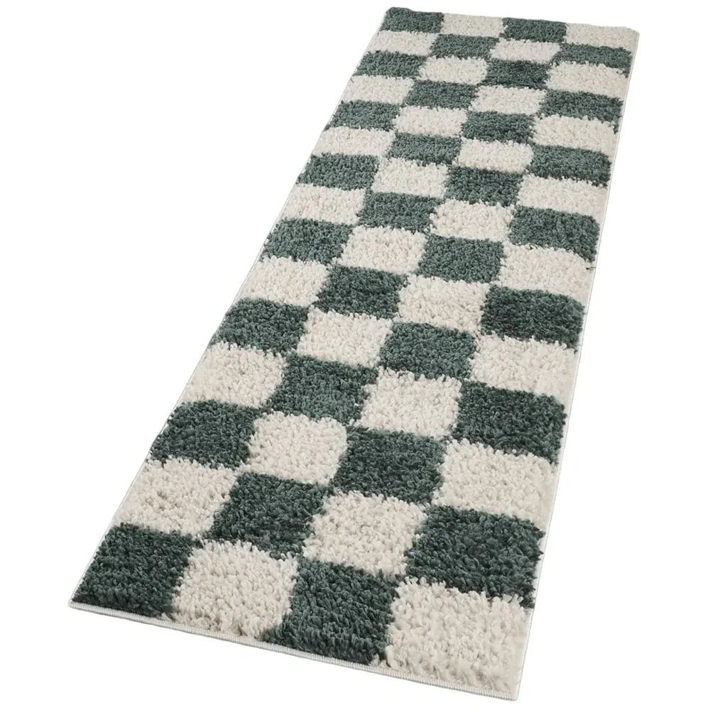 Chester Checkered Shaggy Rug - Jade Green image