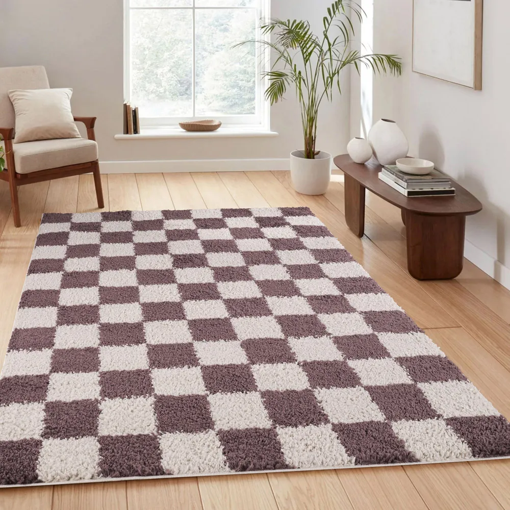 Chester Checkered Shaggy Rug - Lilac