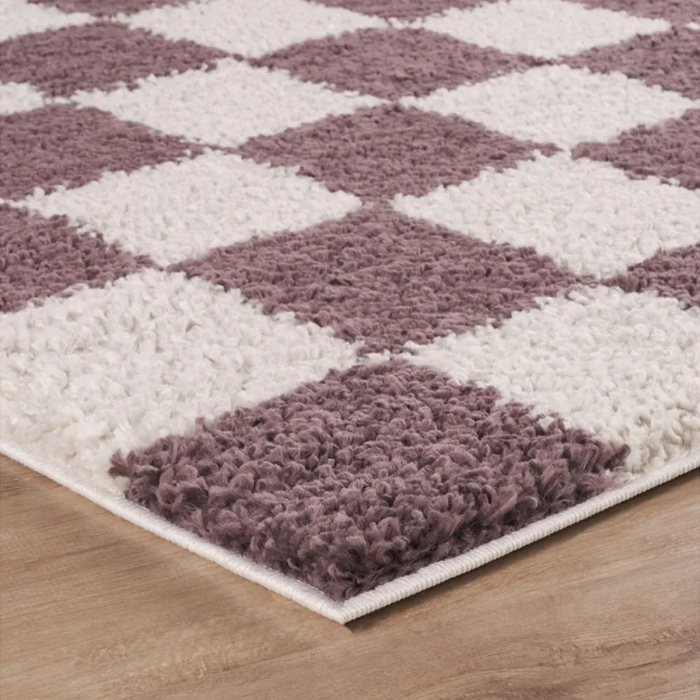 Chester Checkered Shaggy Rug - Lilac