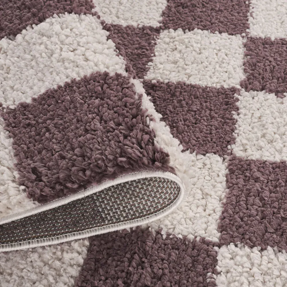 Chester Checkered Shaggy Rug - Lilac