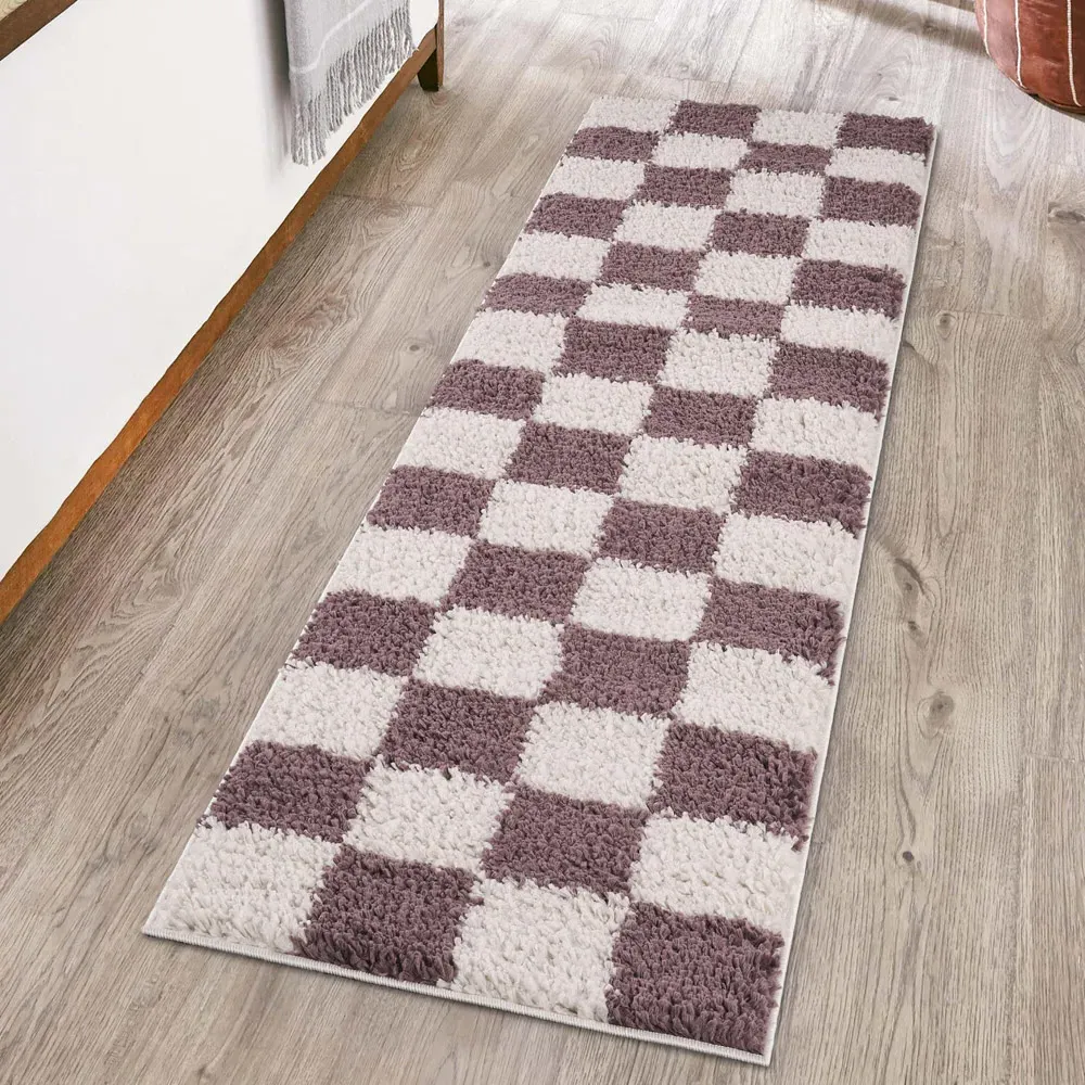 Chester Checkered Shaggy Rug - Lilac