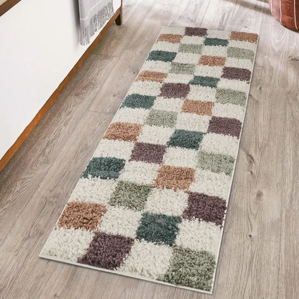 Chester Checkered Shaggy Rug - Multi