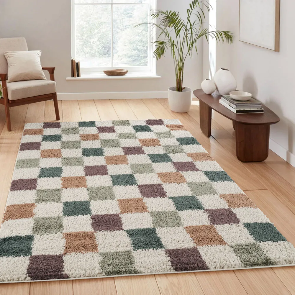 Chester Checkered Shaggy Rug - Multi
