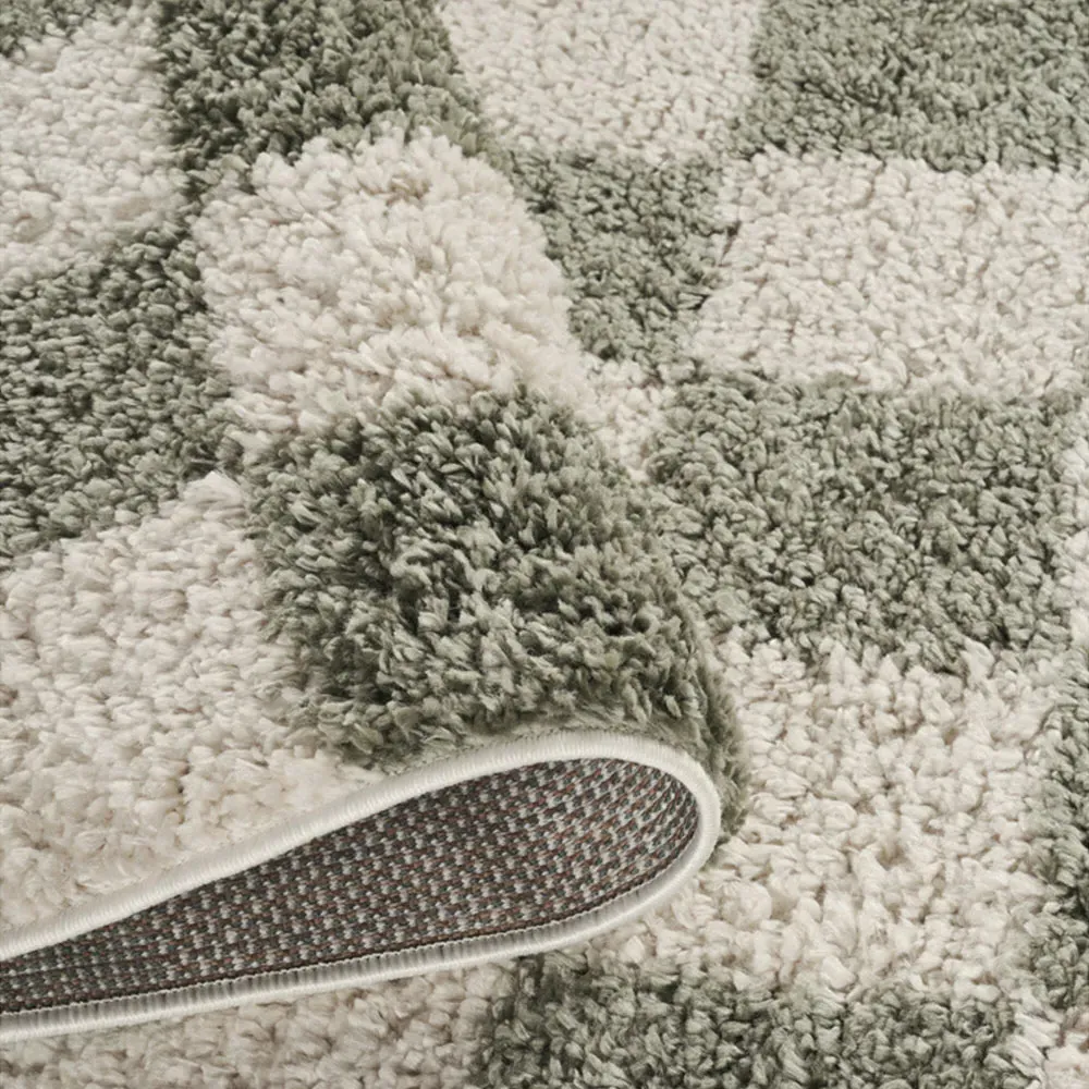 Chester Checkered Shaggy Rug - Sage