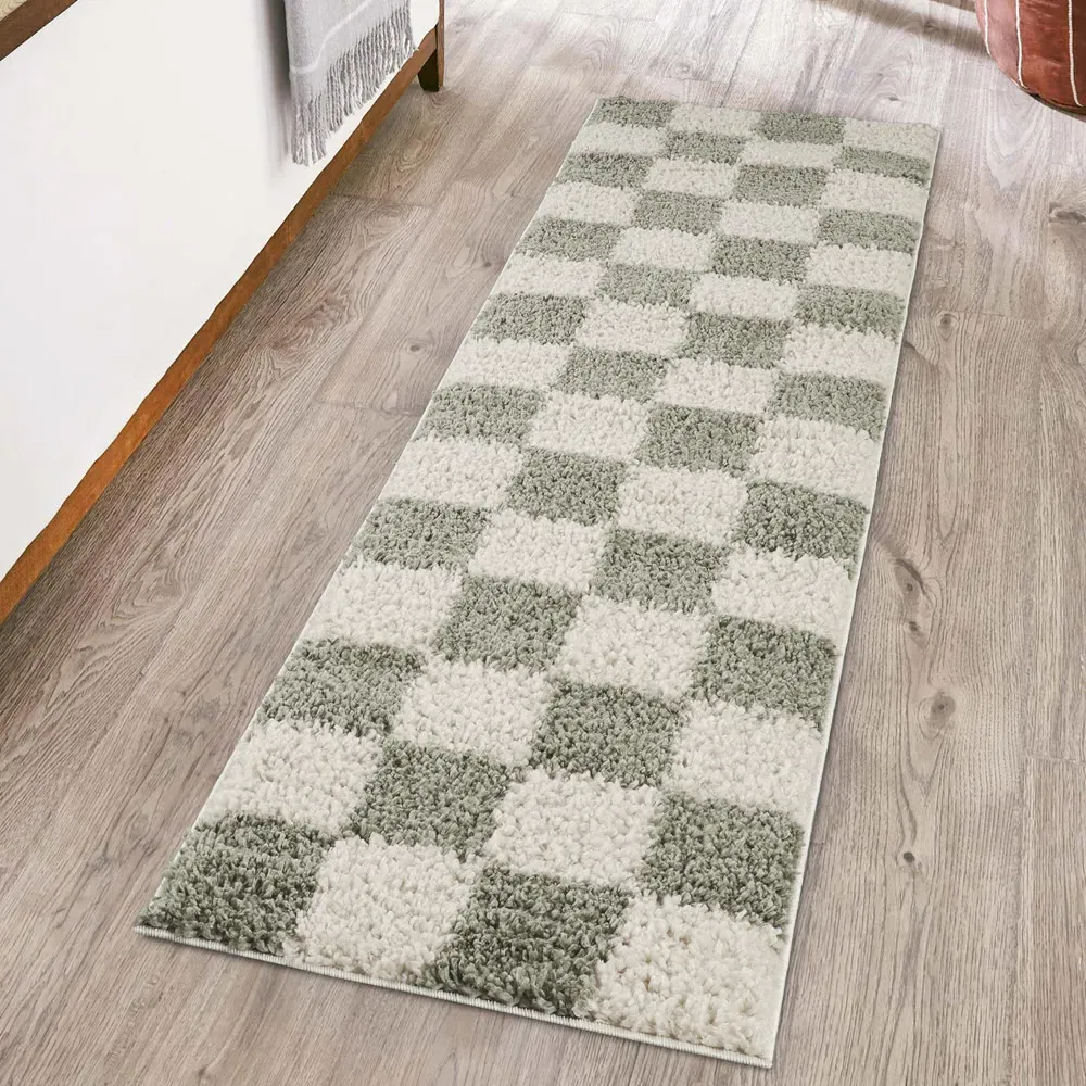 Chester Checkered Shaggy Rug - Sage