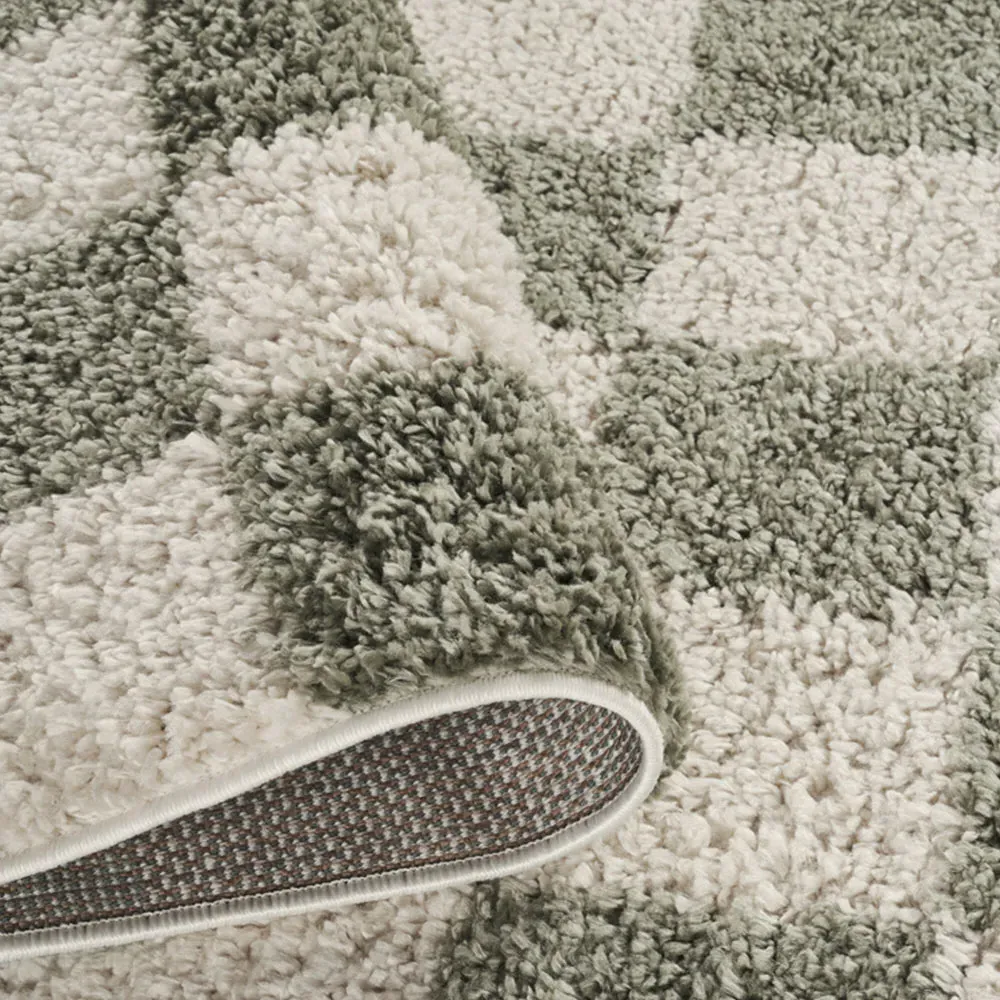 Chester Checkered Shaggy Rug - Sage