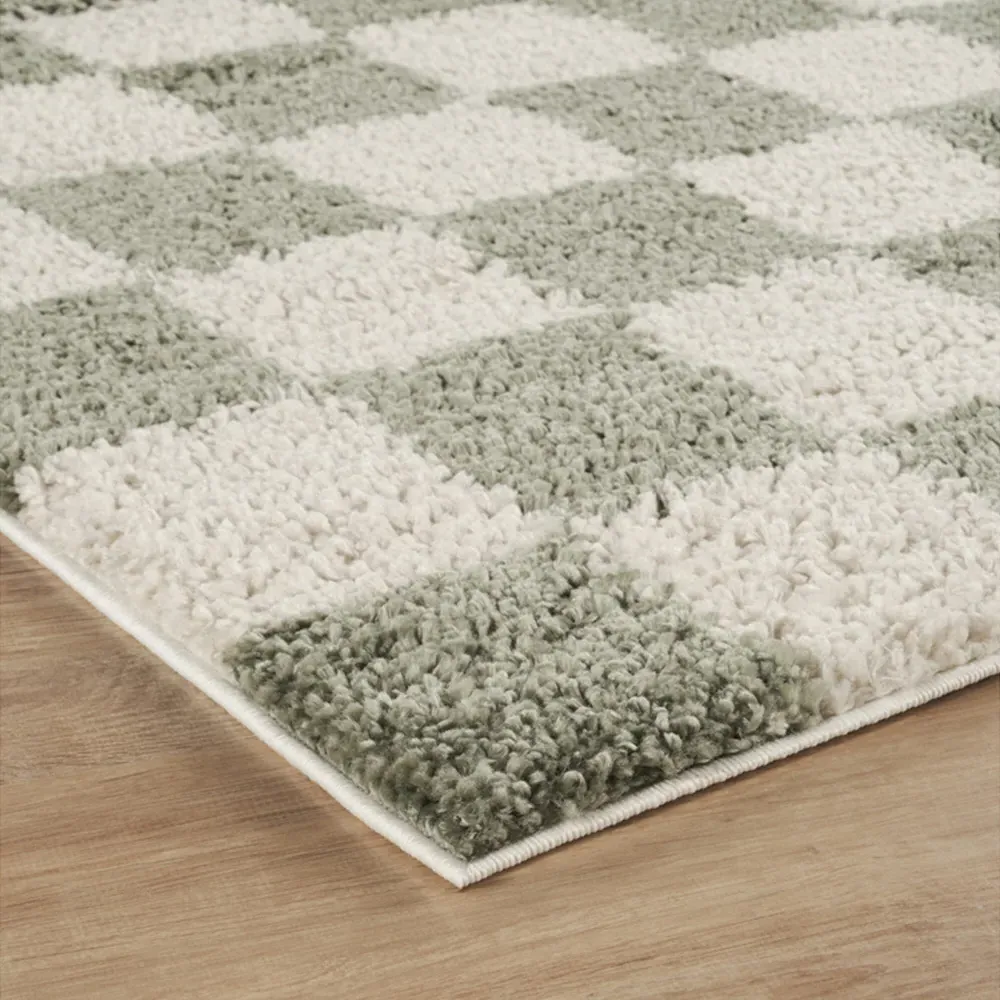 Chester Checkered Shaggy Rug - Sage