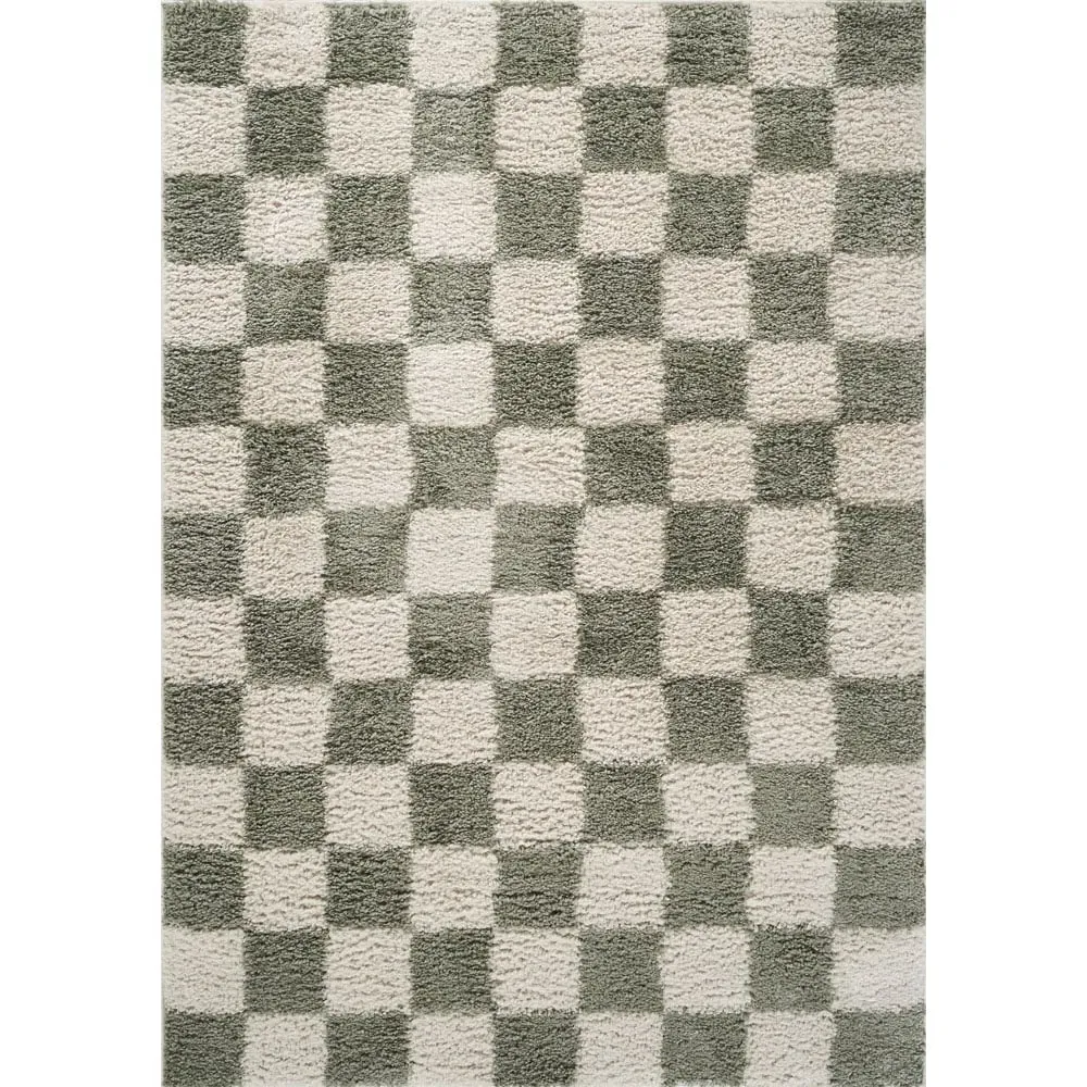 Chester Checkered Shaggy Rug - Sage