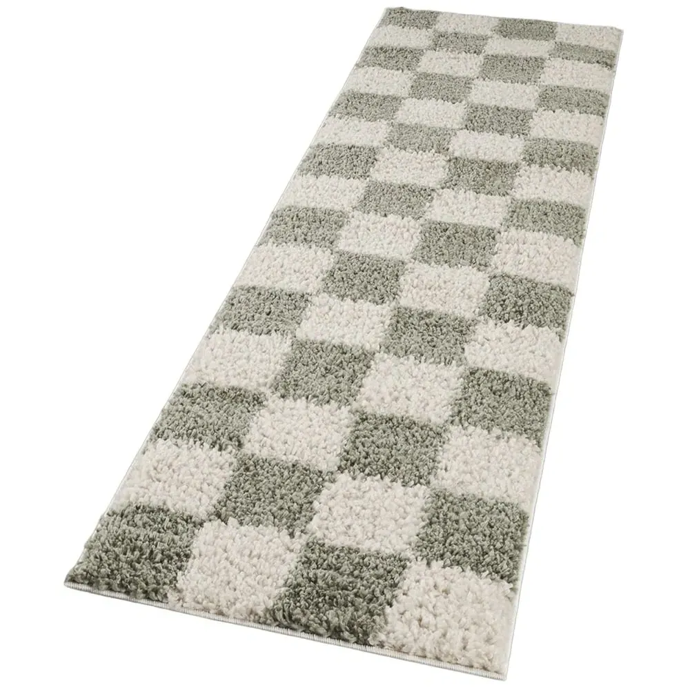 Chester Checkered Shaggy Rug - Sage