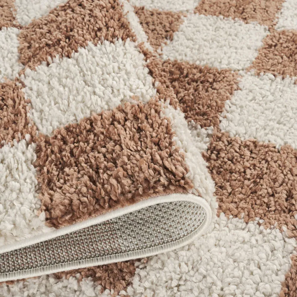 Chester Checkered Shaggy Rug - Terracotta