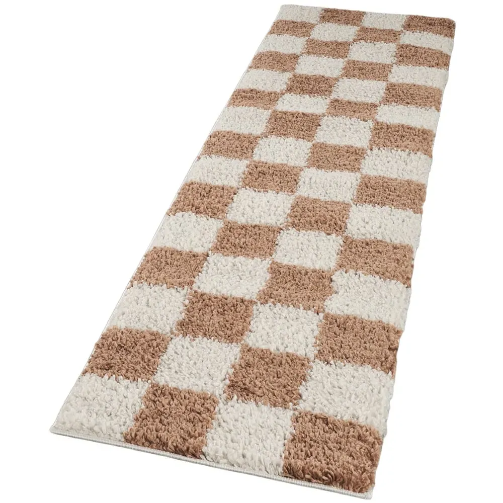 Chester Checkered Shaggy Rug - Terracotta
