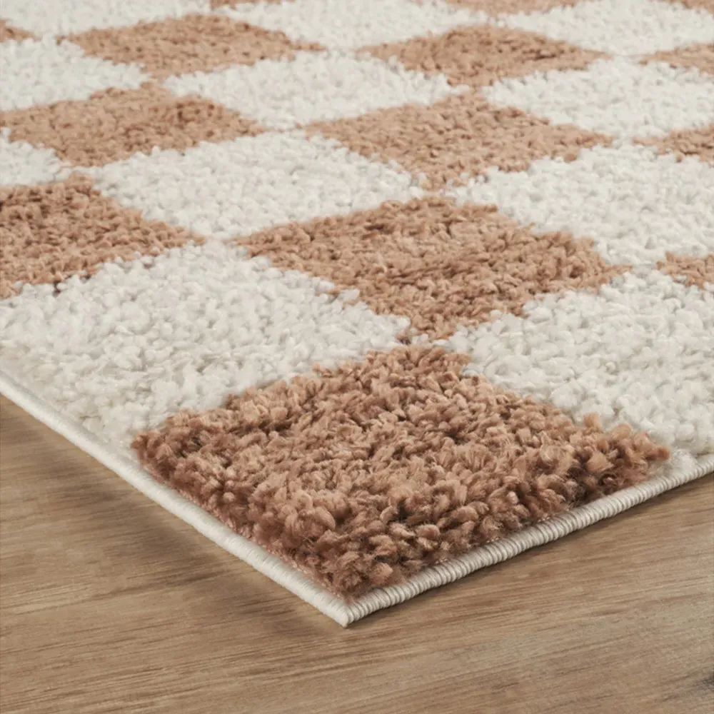 Chester Checkered Shaggy Rug - Terracotta