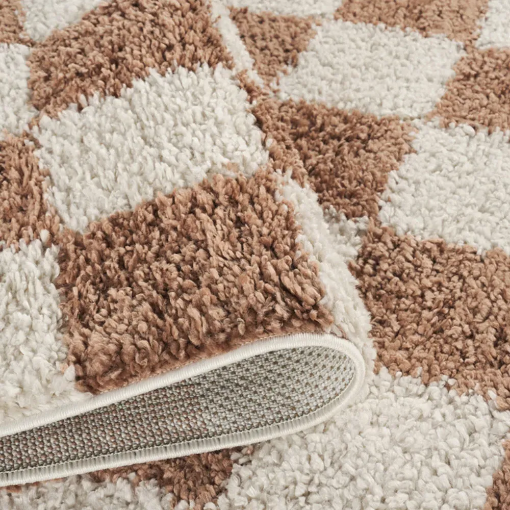 Chester Checkered Shaggy Rug - Terracotta