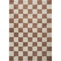 Chester Checkered Shaggy Rug - Terracotta