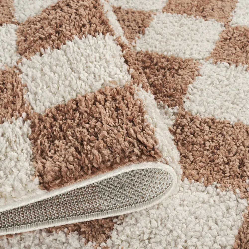 Chester Checkered Shaggy Rug - Terracotta