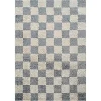 Chester Duck Egg Blue Shaggy Checkered Rug - Blue