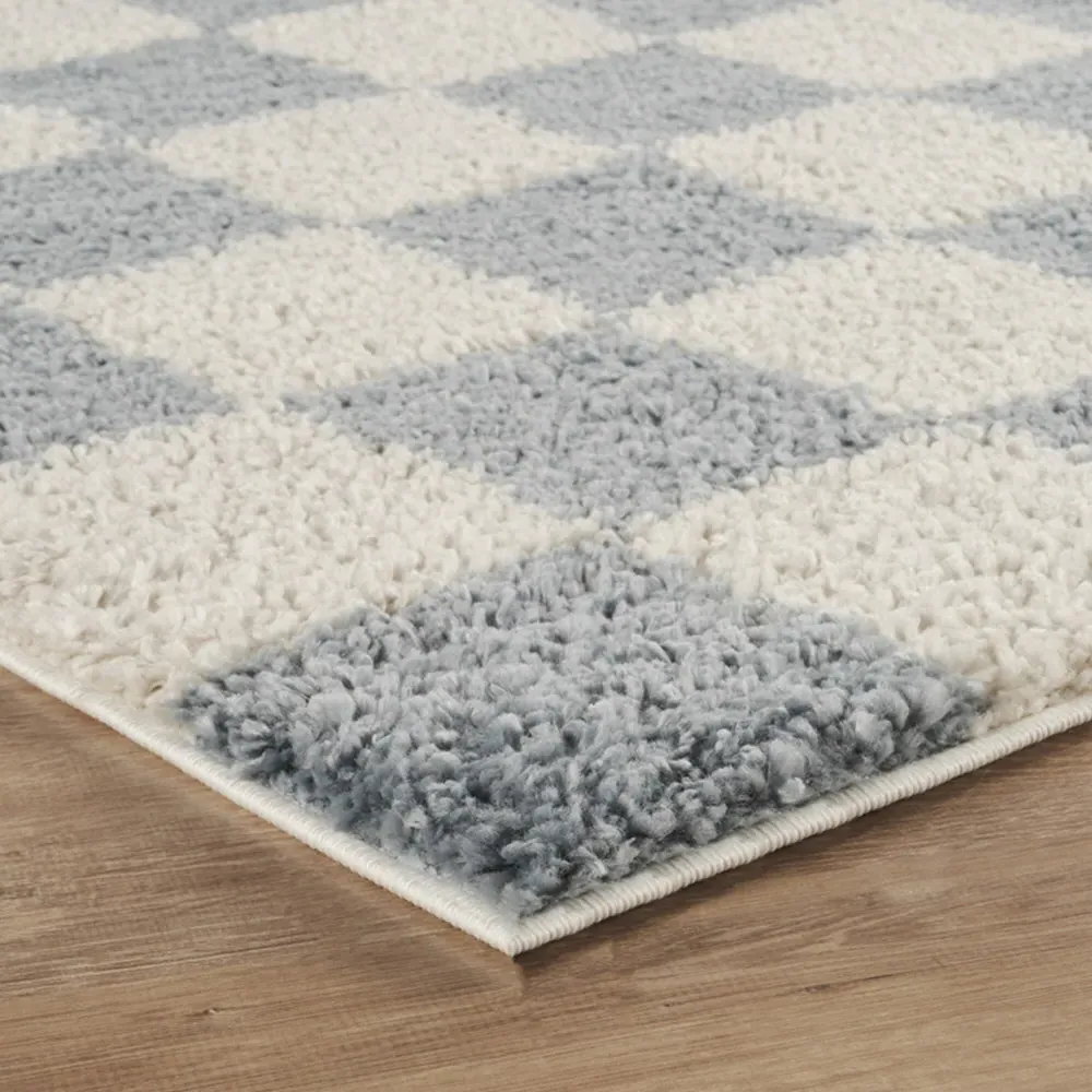Chester Duck Egg Blue Shaggy Checkered Rug - Blue