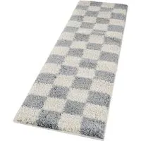 Chester Duck Egg Blue Shaggy Checkered Rug - Blue