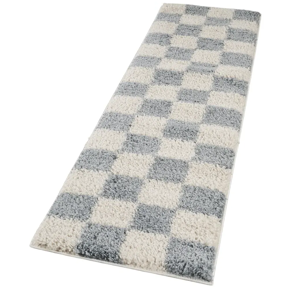 Chester Duck Egg Blue Shaggy Checkered Rug - Blue image
