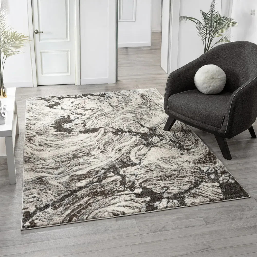 Eleanor Grey Abstract Embossed Rug - Grey, Polypropylene