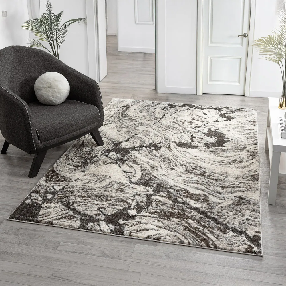 Eleanor Grey Abstract Embossed Rug - Grey, Polypropylene