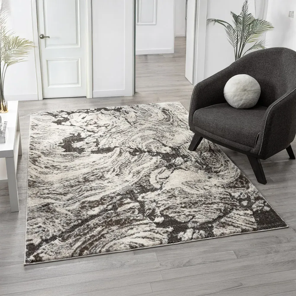 Eleanor Grey Abstract Embossed Rug - Grey, Polypropylene
