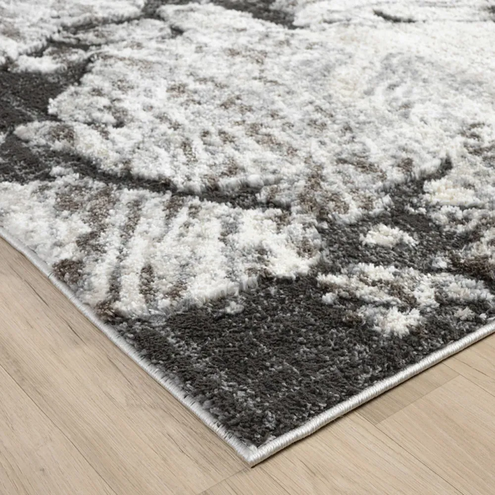 Eleanor Grey Abstract Embossed Rug - Grey, Polypropylene