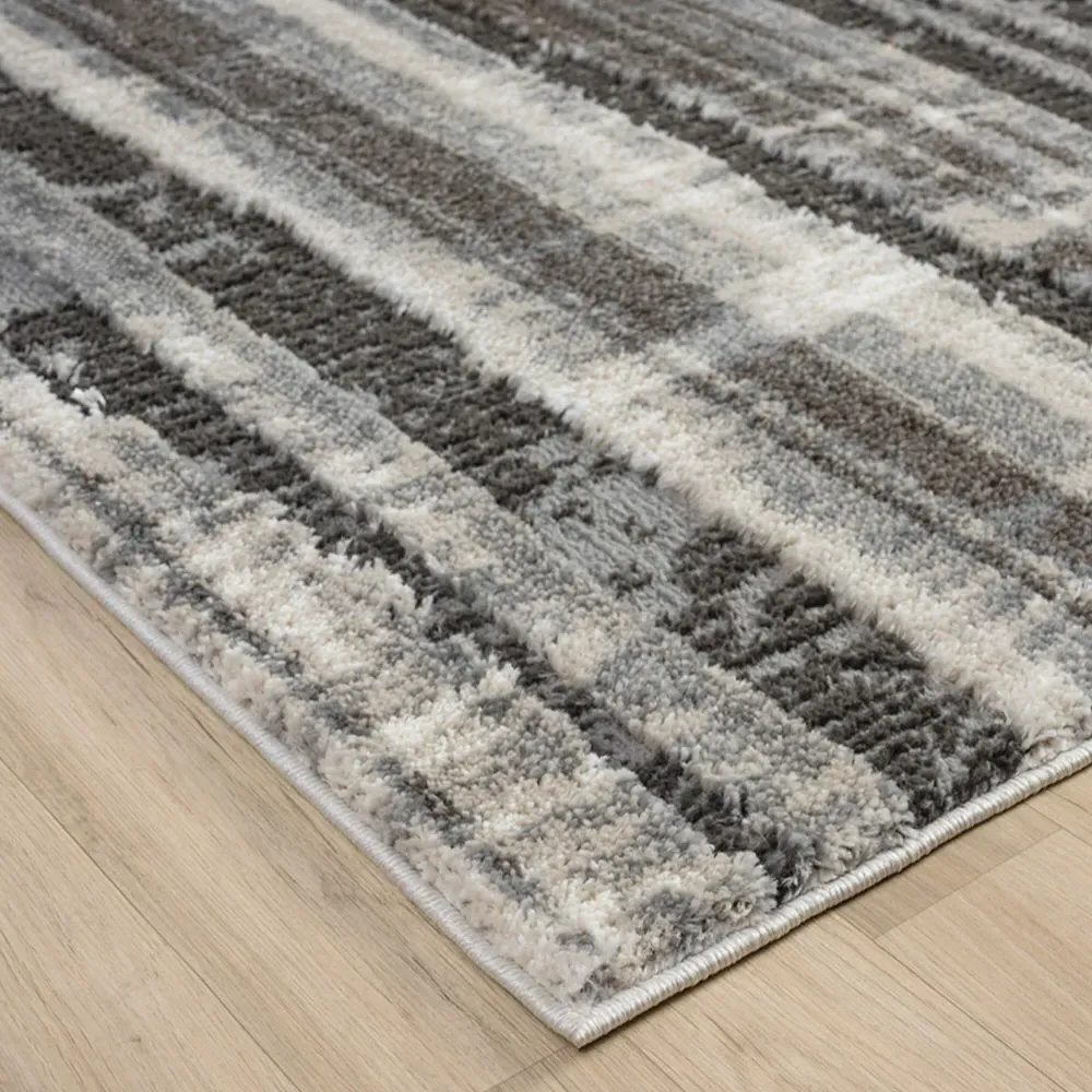 Eleanor Striped Embossed Rug - Grey