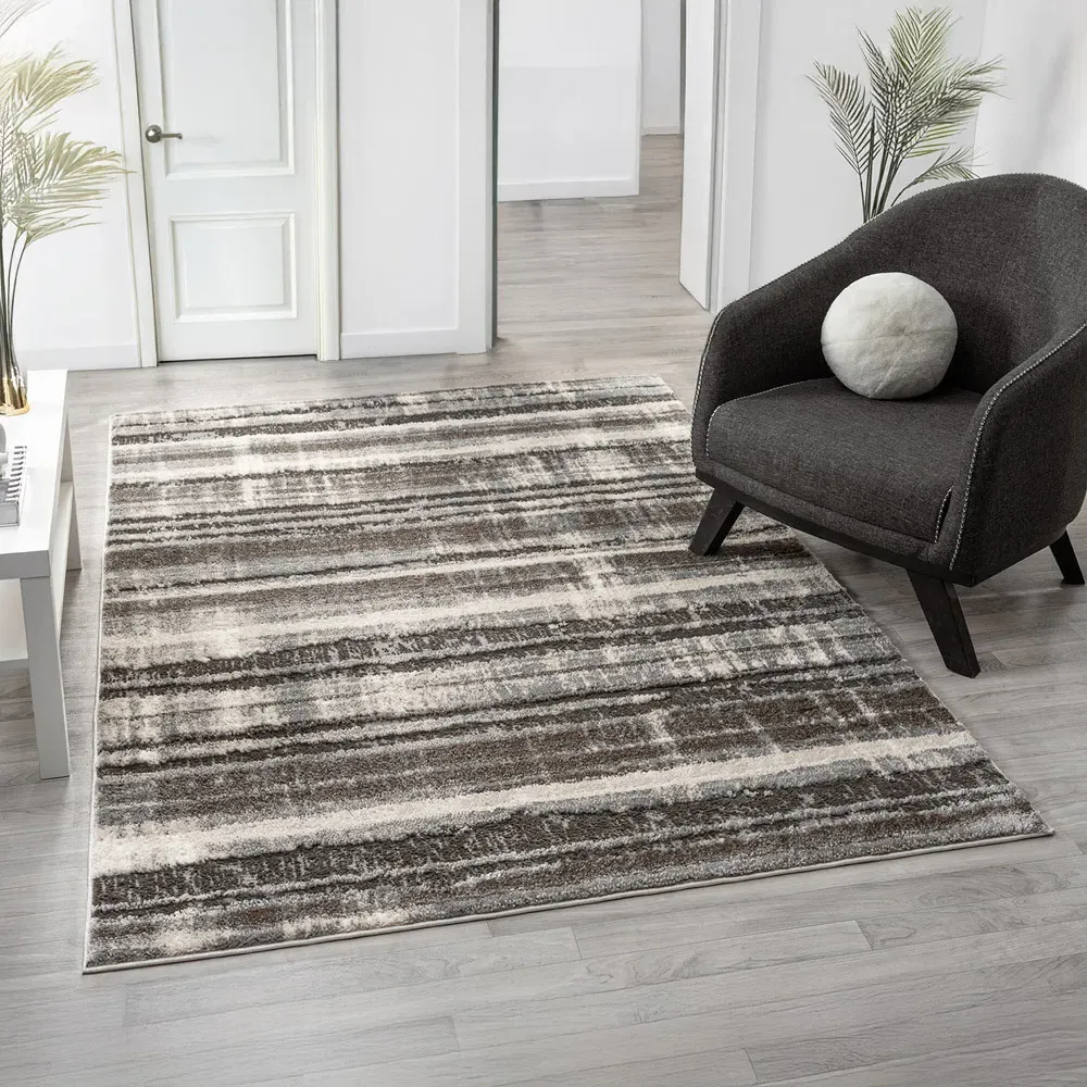 Eleanor Striped Embossed Rug - Grey