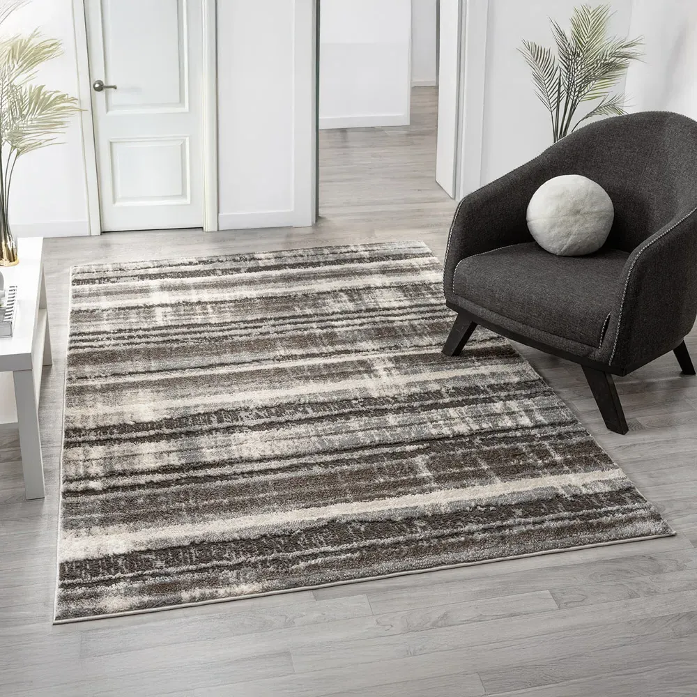 Eleanor Striped Embossed Rug - Grey