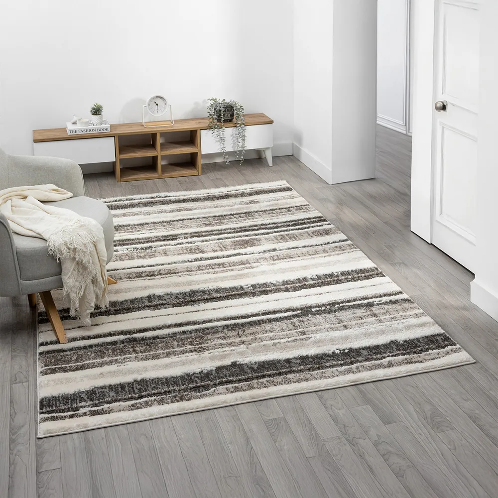 Eleanor Striped Embossed Rug - Mocha