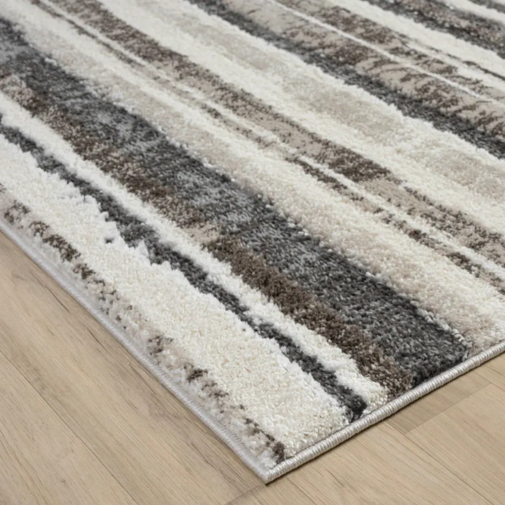 Eleanor Striped Embossed Rug - Mocha