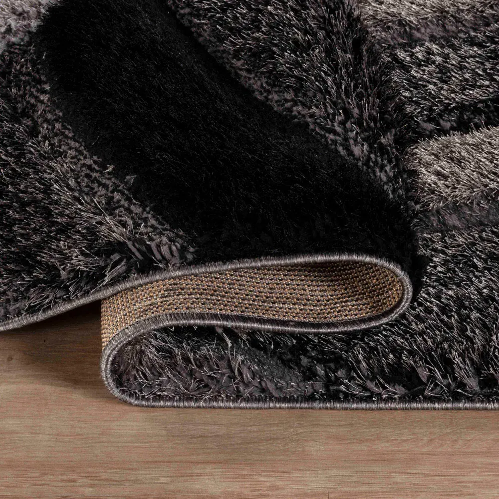 Grey Swirl Shimmer Shaggy Area Rug - Grey, Polyester