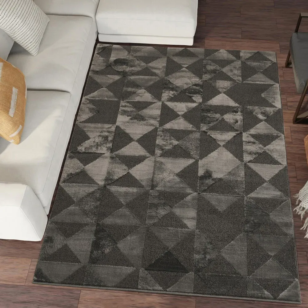Hamilton Geometric Triangle Mosaic Rug - Grey, Polypropylene