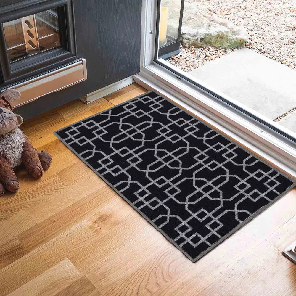 Havana Cubed Trellis Anti Slip Door Mat - Black