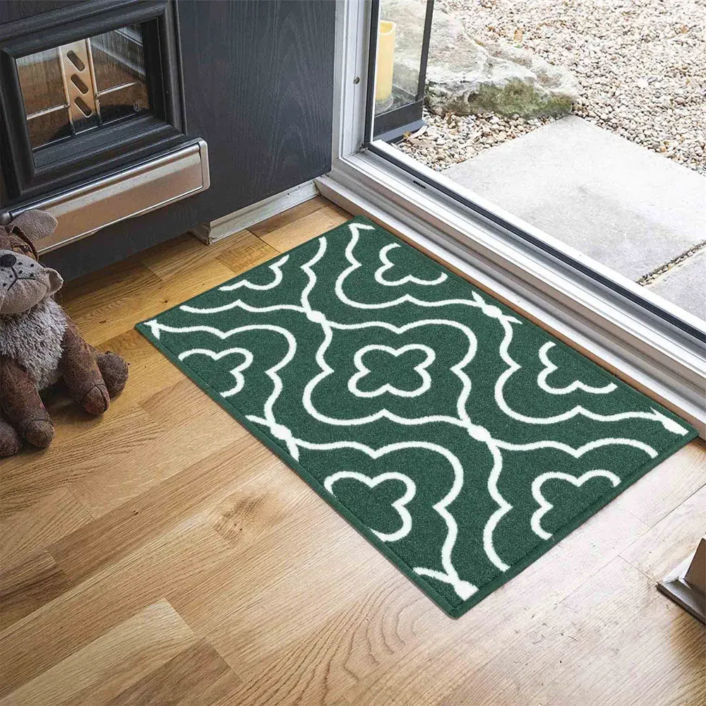 Havana Emerald Quatrefoil Anti Slip Door Mat - Green, Nylon