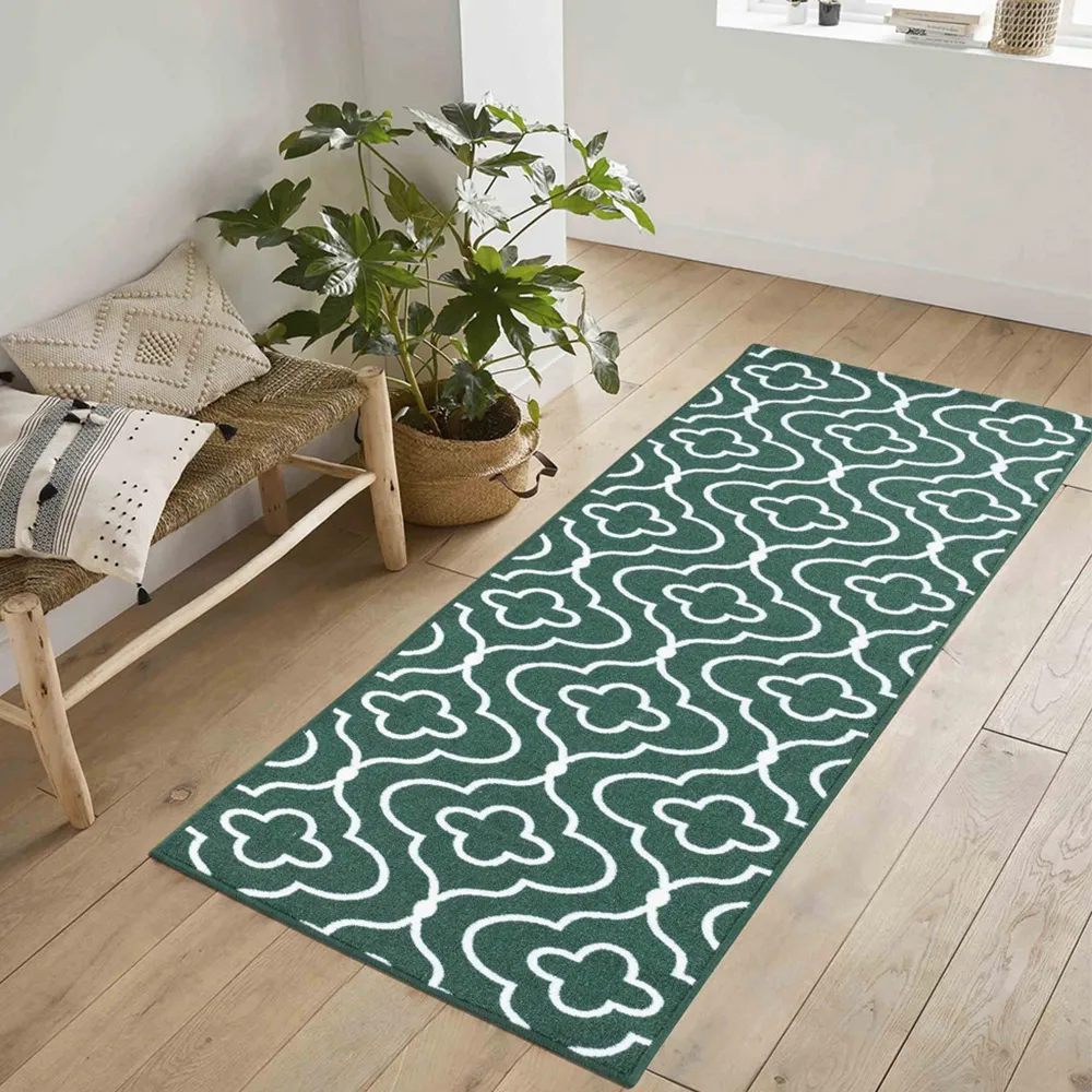 Havana Emerald Quatrefoil Anti Slip Door Mat - Green, Nylon