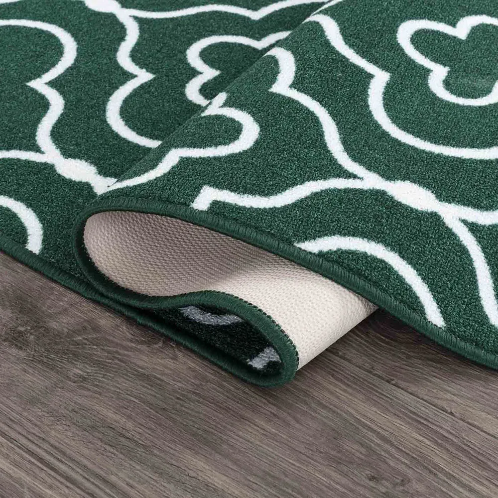 Havana Emerald Quatrefoil Anti Slip Door Mat - Green, Nylon