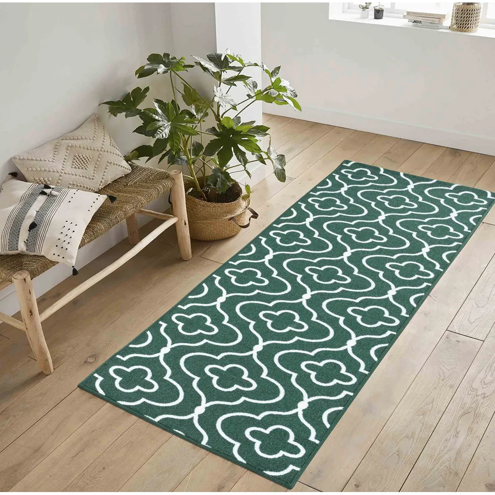 Havana Emerald Quatrefoil Anti Slip Door Mat - Green, Nylon