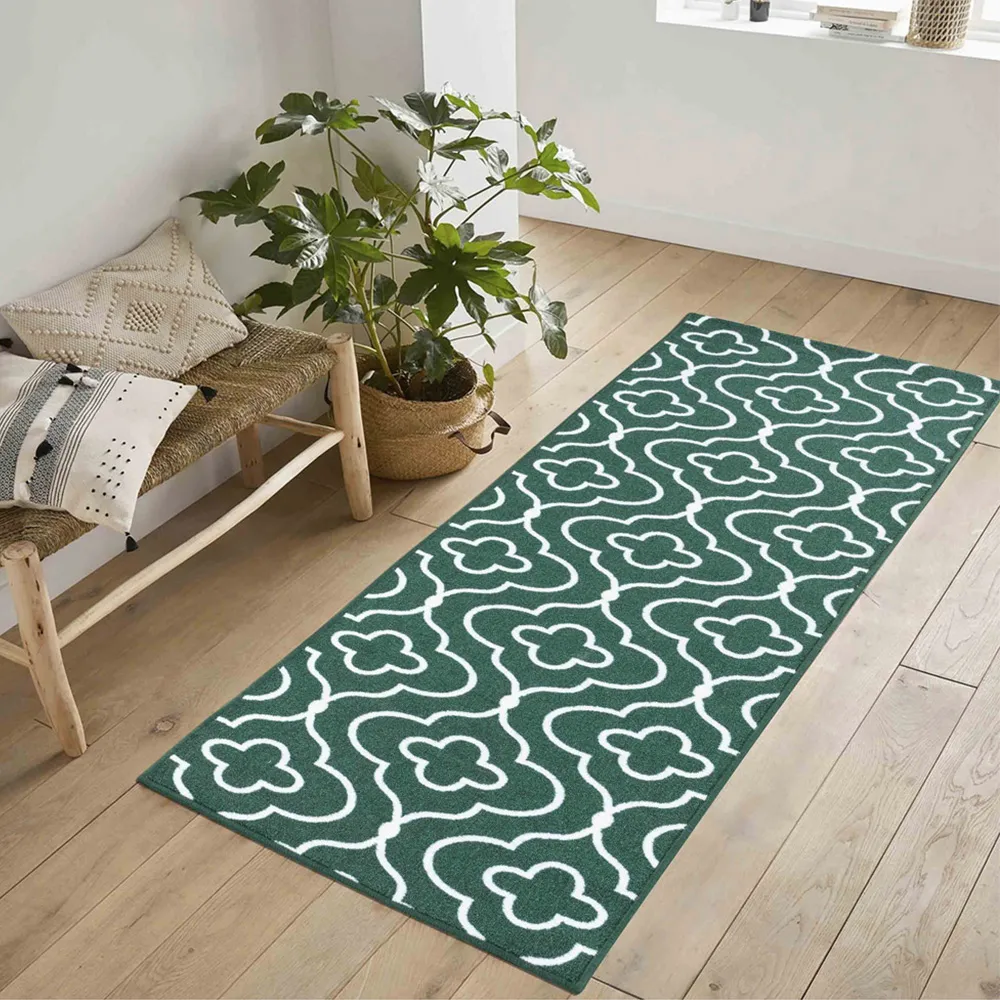 Havana Emerald Quatrefoil Anti Slip Door Mat - Green, Nylon